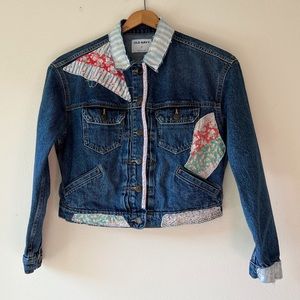 Reworked handmade vintage denim jacket patchwork embroidered M